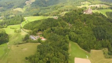 Yazın güneşli bir günde Almanya 'daki Hohengeroldseck Kalesi' nin etrafındaki hava manzarası. 