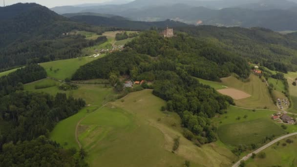 Luchtfoto Rond Het Kasteel Hohengeroldseck Duitsland Een Zonnige Dag Zomer — Stockvideo