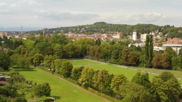 Vista Aérea Ciudad Lahr Alemania Día Soleado Verano Ascendiendo Lado — Vídeos de Stock