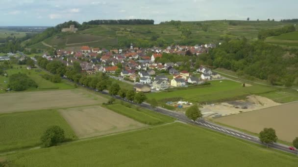Pemandangan Udara Kota Hecklingen Dan Kastil Lichteneck Germany Pada Hari — Stok Video