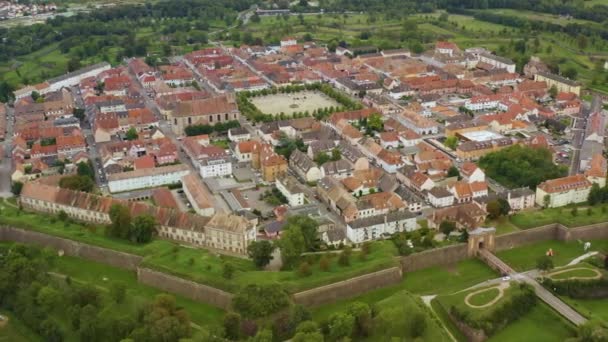 Widok Lotu Ptaka Miasto Neuf Brisach Francji Późny Słoneczny Dzień — Wideo stockowe