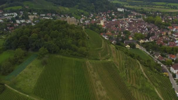 Widok Powietrza Miasto Zamek Staufen Niemczech Późno Pochmurny Dzień Późnym — Wideo stockowe