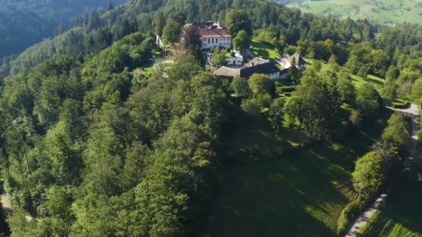 Luftaufnahme Des Schlosses Schloss Bringen Schwarzwald Einem Sonnigen Sommermorgen — Stockvideo