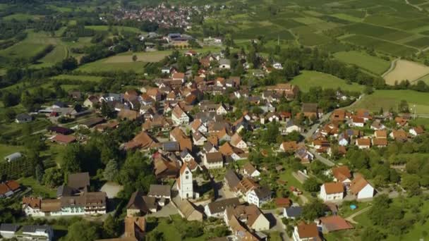 Aerial View Fields Villages Obereggenen Niedereggenen Germany Sunny Morning Summer — Stock Video