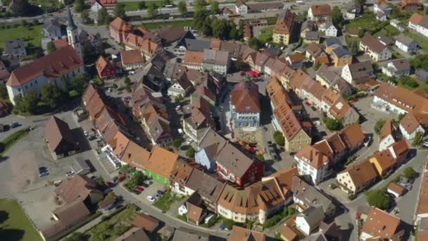 Widok Powietrza Miasto Loeffingen Niemczech Czarnym Lesie Słoneczny Dzień Lecie — Wideo stockowe