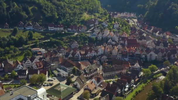 Vista Aérea Cidade Schiltach Alemanha Floresta Negra Uma Tarde Ensolarada — Vídeo de Stock