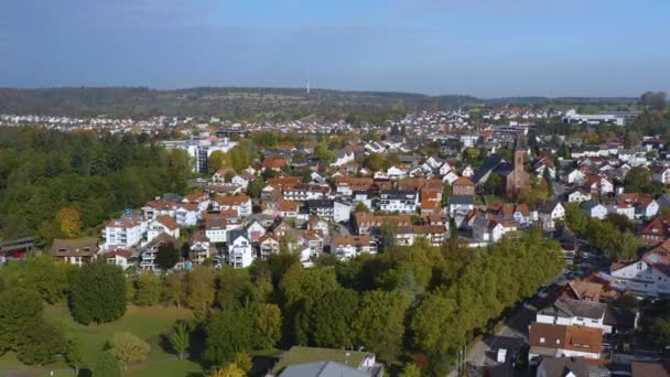 Widok Powietrza Miasto Waldbronn Niemczech Słoneczny Poranek Jesienią — Wideo stockowe