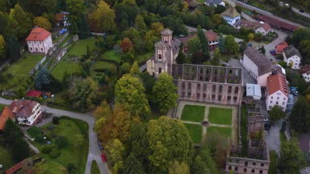 Aerial View Black Forest Monastery Ruins Frauenalb Germany Sunny Morning — Stock Video