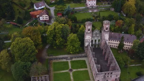 Aerial View Black Forest Monastery Ruins Frauenalb Germany Sunny Morning — Stock Video