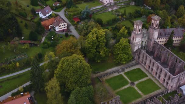 Aerial View Black Forest Monastery Ruins Frauenalb Germany Sunny Morning — Stock Video