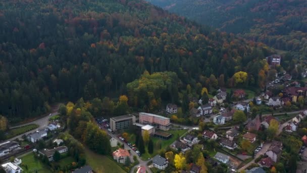 Flygfoto Över Staden Bad Herrenalb Tyskland Solig Dag Hösten Hösten — Stockvideo