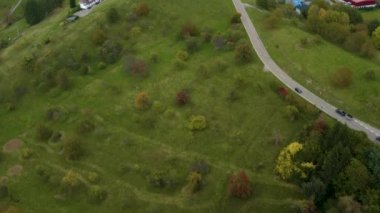 Aerial view of the city  Loffenau in Germany  on a cloudy day in autumn, fall. 