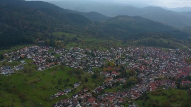 Aerial View City Loffenau Germany Cloudy Day Autumn Fall — Stockvideo