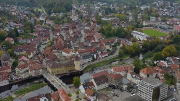 Aerial View City Gernsbach Germany Cloudy Day Autumn Fall — Stock Video