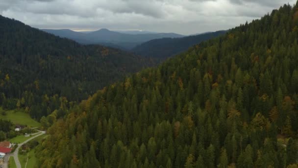 Flygfoto Runt Byn Bad Rippoldsau Den Svarta Skogen Tyskland Molnig — Stockvideo