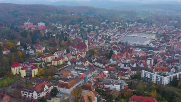 Widok Powietrza Wokół Miasta Emmendingen Pochmurny Dzień Jesienią Niemczech — Wideo stockowe