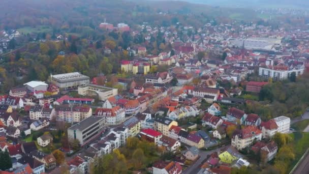 Luchtfoto Rond Stad Emmendingen Een Bewolkte Dag Het Najaar Duitsland — Stockvideo