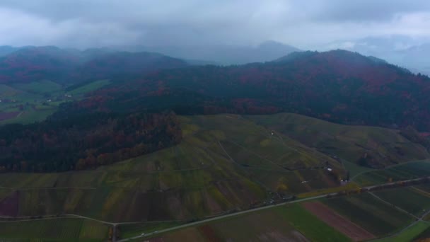 Widok Lotu Ptaka Wokół Miasta Denzlingen Pobliżu Freiburga Niemczech Jesienią — Wideo stockowe