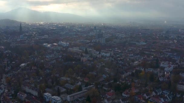 Aerial View City Freiburg Germany Cloudy Day Late Afternoon Autumn — Stock Video