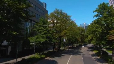 Frankfurt sokaklarında uçuyor. Baharın erken bir pazar sabahı.