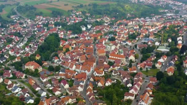 Vista Aérea Aldeia Neuffen Castelo Burg Hohenneuffen Alemanha Uma Manhã — Vídeo de Stock