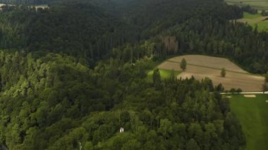 Yazın güneşli bir günde Almanya 'nın Muensingen kentindeki Burg Derneck kalesinin hava manzarası. 
