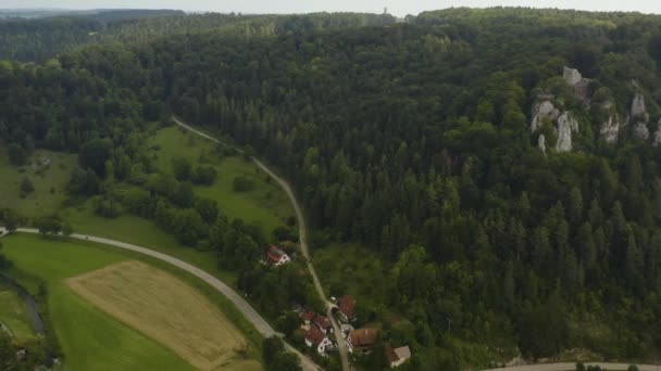 Luchtfoto Rondom Het Dorp Kasteel Gundelfingen Muensingen Duitsland Een Zonnige — Stockvideo
