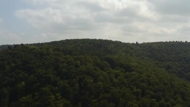 夏の晴れた日にドイツのMuensingen周辺のBurg Derneckの横の谷の空中ビュー — ストック動画