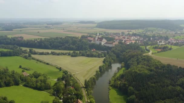 Vista Aérea Del Monasterio Obermarchtal Alemania Día Soleado Verano — Vídeo de stock