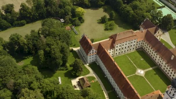 Повітряний Вид Монастиря Обермархталь Німеччині Сонячний День Влітку — стокове відео