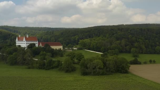 Повітряний Вид Палац Schloss Mochental Німеччині Сонячний День Влітку — стокове відео