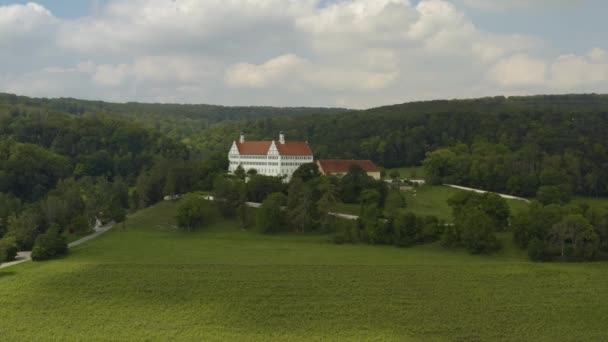 Vista Aérea Palácio Schloss Mochental Alemanha Dia Ensolarado Verão — Vídeo de Stock