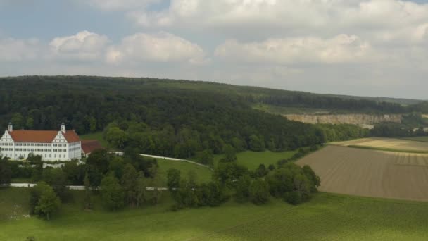 Повітряний Вид Палац Schloss Mochental Німеччині Сонячний День Влітку — стокове відео