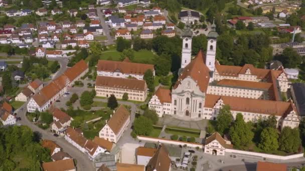 Luchtfoto Van Stad Het Klooster Zwiefalten Duitsland — Stockvideo