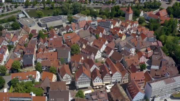 Luftaufnahme Der Waiblinger Altstadt Einem Sonnigen Sommertag — Stockvideo