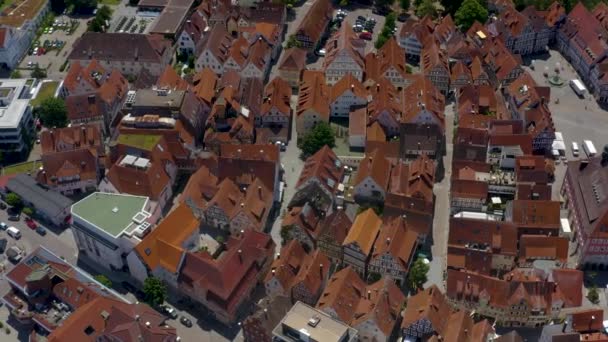 Aerial Old Part Town Schorndorf Germany Sunny Day — Stock Video