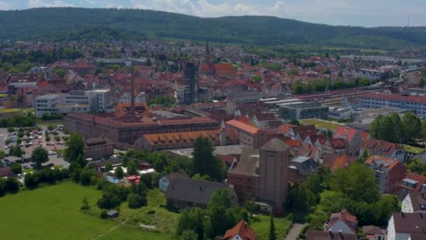 Flyg Från Den Gamla Delen Staden Schorndorf Tyskland Solig Dag — Stockvideo