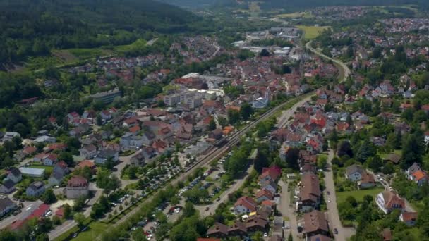 ドイツの都市ローチの横にある修道院Kloster Lorchの空中 春の晴れた日には — ストック動画