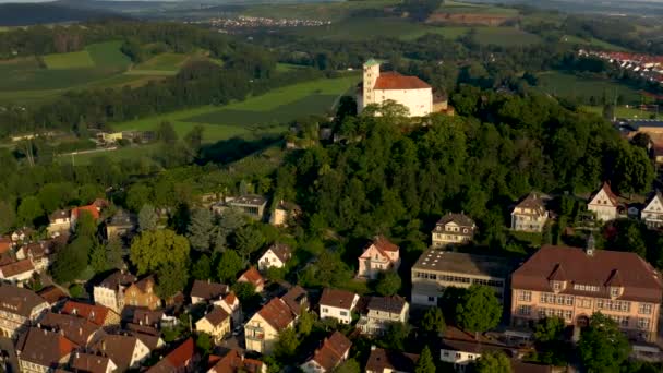 Luftaufnahme Der Altstadt Von Vaihingen Der Enz Deutschland Einem Frühen — Stockvideo