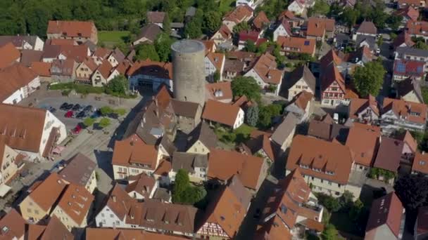 Luchtfoto Van Het Oude Deel Van Stad Besigheim Een Zonnige — Stockvideo