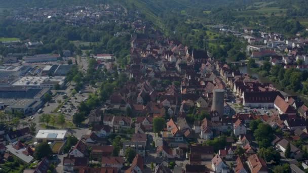 Flyg Från Den Gamla Delen Staden Besigheim Tyskland Solig Dag — Stockvideo