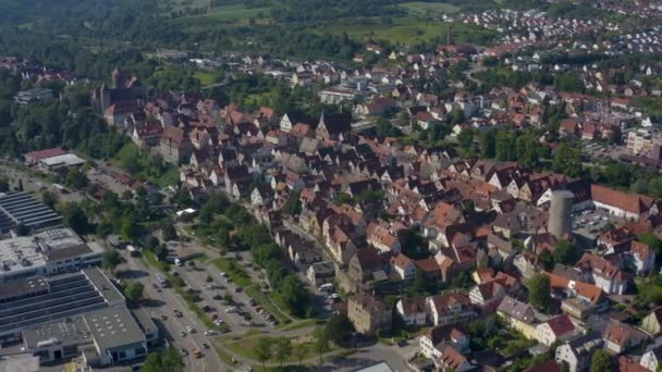 Luchtfoto Van Het Oude Deel Van Stad Besigheim Een Zonnige — Stockvideo