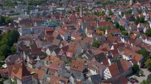 Aerial Parte Velha Cidade Waiblingen Alemanha Num Dia Ensolarado Primavera — Vídeo de Stock