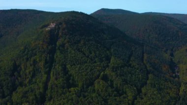 Sonbaharda Almanya 'da Rhineland-Palatinate üzüm bağları etrafındaki hava manzarası.