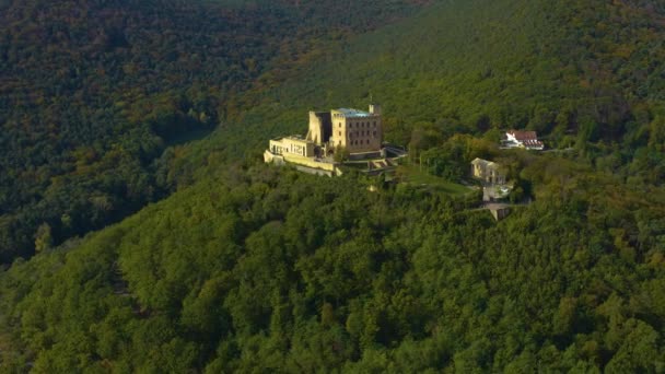 Aerial View City Neustadt Castle Palace Hambacher Schloss Pfalz Vineyards — Stock Video