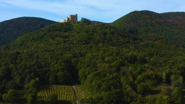 Flygfoto Över Staden Neustadt Och Slottet Palats Hambacher Schloss Pfalz — Stockvideo