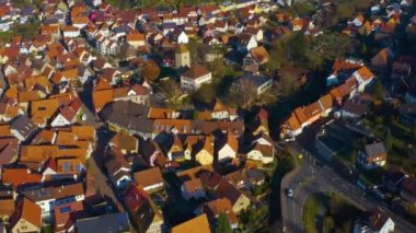 Sonbaharda güneşli bir günde Almanya 'nın Stein kasabası ve köyünün havadan görünüşü.