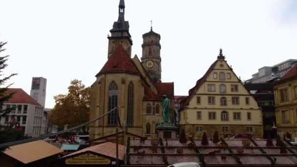Downtown Στουτγάρδη Στη Γερμανία Πριν Από Χριστούγεννα Μια Συννεφιασμένη Μέρα — Αρχείο Βίντεο