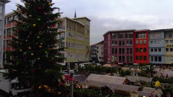 Downtown Stuttgart Germany Christmas Cloudy Day Christmas Market Town Hall — 图库视频影像