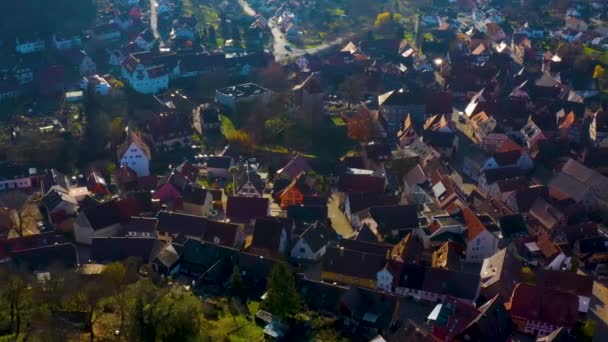Luftaufnahme Des Dorfes Und Der Altstadt Stein Einem Sonnigen Herbsttag — Stockvideo